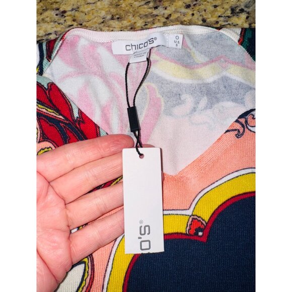 NWOT Chicos Artisan Print V-neck Pullover Sweater Vibrant Abstract Print S Boho - Picture 6 of 10